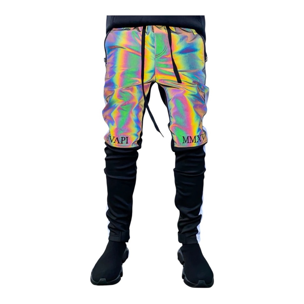 GUAPI RAINBOW REFLECTIVE BIKER TRACK PANTS, Size 34 NWT